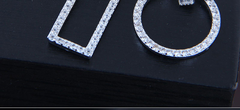 Fashion Silver Zirconium Solid Square Circular Asymmetrical Earrings,Stud Earrings