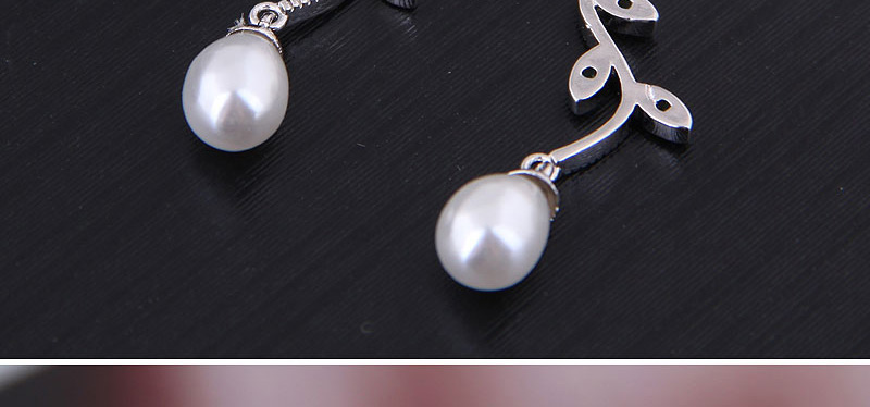 Fashion Silver Zirconium Leaf Pearl Stud Earrings,Stud Earrings