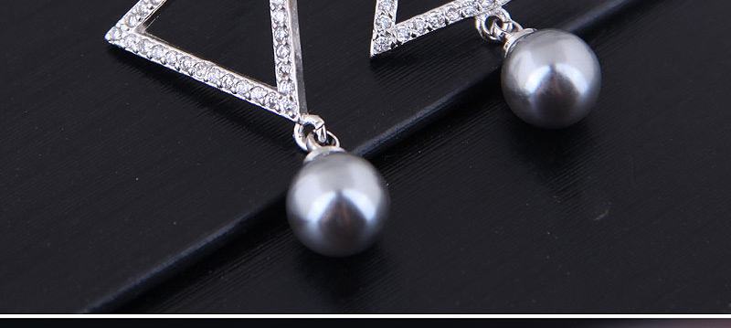 Fashion Silver Zirconium Triangle Pearl Stud Earrings,Stud Earrings