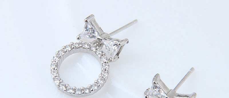 Fashion Silver Zirconium Bow Earrings,Stud Earrings