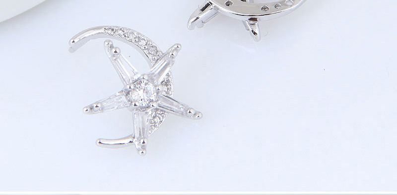 Fashion Silver Zircon Star And Moon Earrings,Stud Earrings