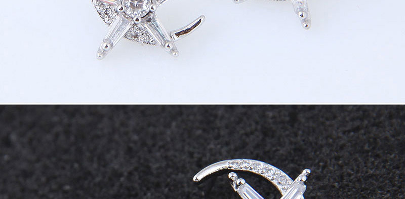 Fashion Silver Zircon Star And Moon Earrings,Stud Earrings