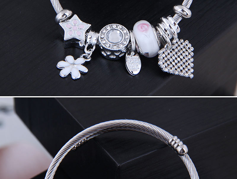 Fashion Pink Metal Flower Love Bracelet,Fashion Bangles