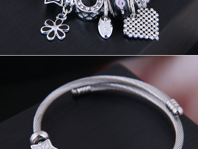 Fashion Black Metal Flower Love Bracelet,Fashion Bangles