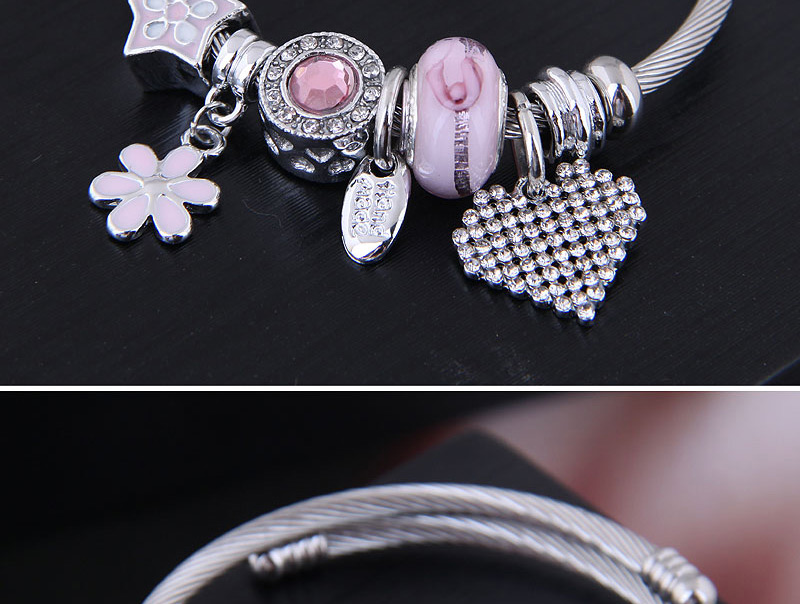 Fashion Pink Metal Flower Love Bracelet,Fashion Bangles