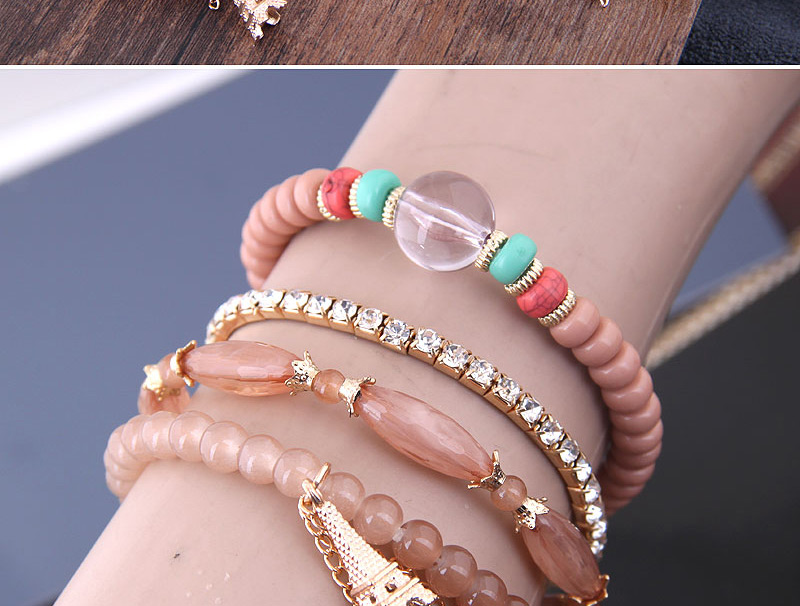 Fashion Pink Acrylic Bead Tower Tassel Multilayer Bracelet,Fashion Bracelets