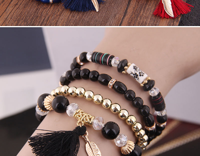 Fashion Black Acrylic Beaded Fringe Leaf Multilayer Bracelet,Fashion Bracelets
