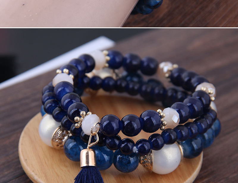 Fashion Royal Blue Acrylic Beaded Multilayer Tassel Bracelet,Fashion Bracelets