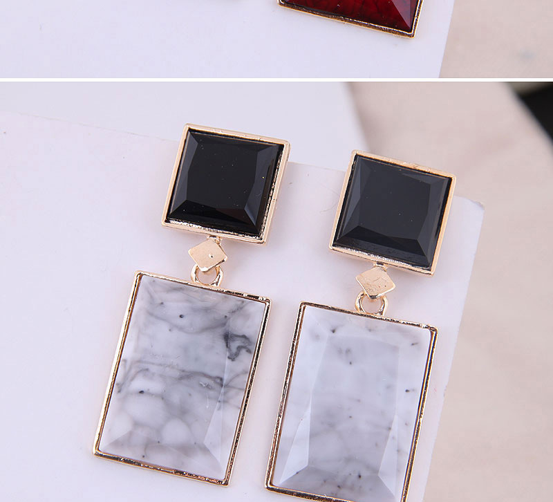 Fashion Black + Green Metal Geometric Square Earrings,Stud Earrings