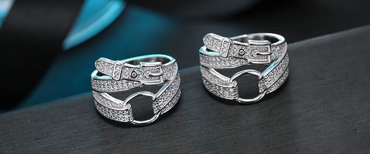 Fashion White K Inlaid Zircon Belt Buckle Ring,Fashion Rings