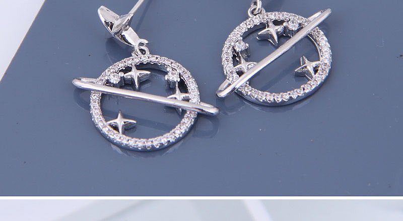 Fashion Silver  Silver Needle Copper Micro-inlaid Zircon Saturn Earrings,Stud Earrings