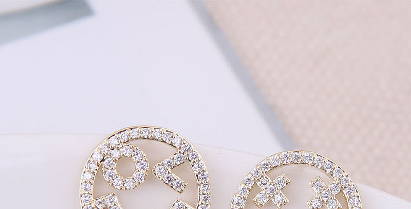 Fashion Gold  Silver Needle Copper Micro-inlaid Zircon Smiley Earrings,Stud Earrings