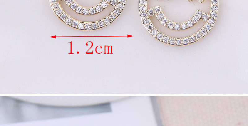 Fashion Gold  Silver Needle Copper Micro-inlaid Zircon Smiley Earrings,Stud Earrings