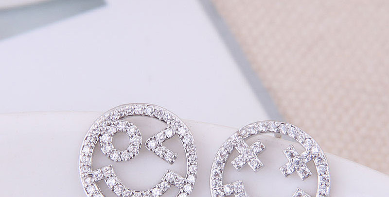 Fashion Silver  Silver Needle Copper Micro-inlaid Zircon Smiley Earrings,Stud Earrings