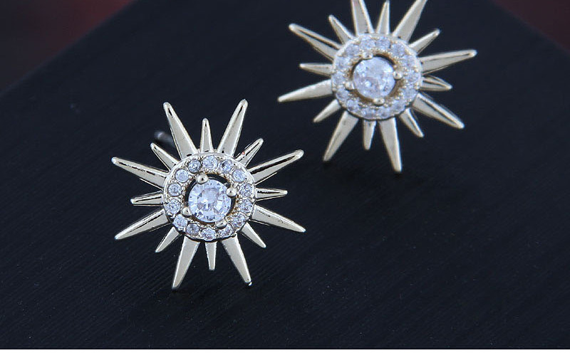 Fashion Gold  Silver Needle Copper Micro-inlaid Zircon Sun Flower Earrings,Stud Earrings