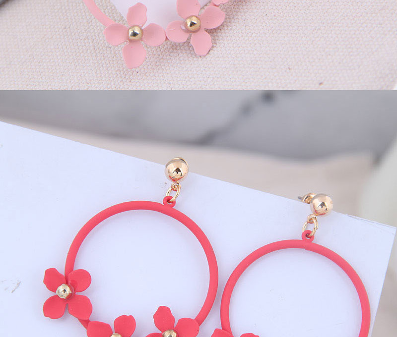 Fashion Pink Metal Ring Blossoming Petal Earrings,Drop Earrings
