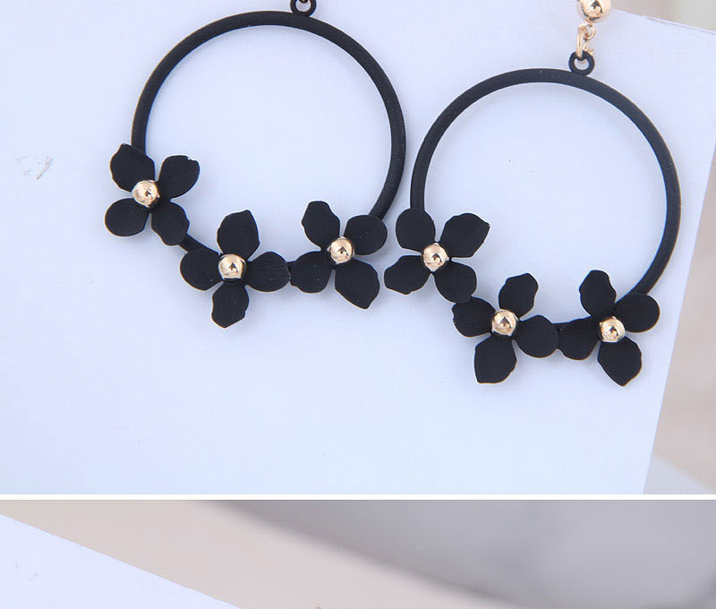 Fashion Black Metal Ring Blossoming Petal Earrings,Drop Earrings