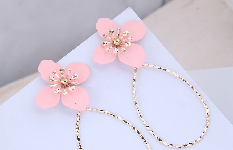 Fashion Pink Metal Flower Drop Earrings,Drop Earrings