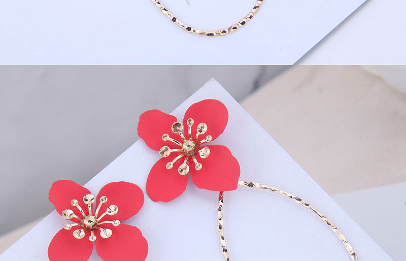 Fashion Red Metal Flower Drop Earrings,Drop Earrings