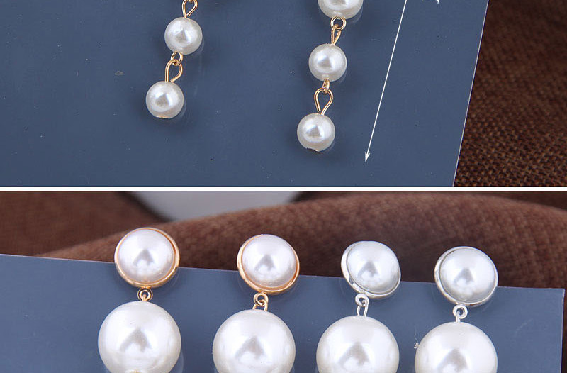 Fashion Gold Metal Size Pearl Stud Earrings,Drop Earrings