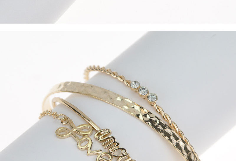 Fashion Gold Fine Twisted Horizontal Three-diamond Multi-layer Bracelet Four-piece,Fashion Bracelets