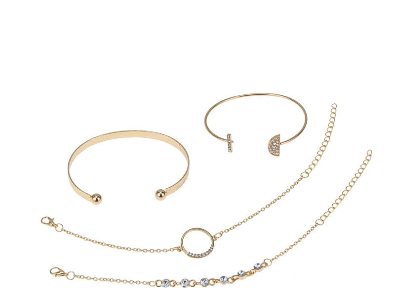 Fashion Gold Half-diamonded Circle N Large Diamond Multi-layer Bracelet Four-piece,Fashion Bracelets