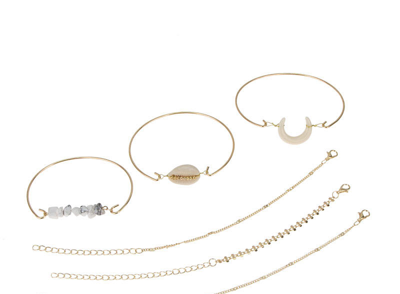 Fashion Gold Crushed Stone Shell Multi-layer Bracelet Six-piece,Fashion Bracelets