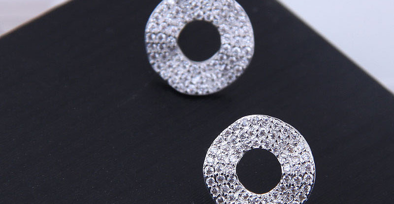 Fashion Silver  Silver Pin Copper Micro Inlaid Zircon Ring Stud Earrings,Stud Earrings