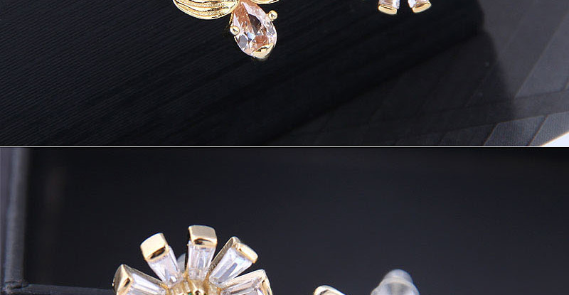 Fashion Gold  Silver Needle Copper Micro-inlaid Zircon Flower Butterfly Dance Asymmetric Earrings,Drop Earrings