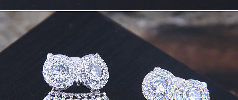Fashion Silver  Silver Needle Copper Micro-inlaid Zircon Owl Stud Earrings,Drop Earrings