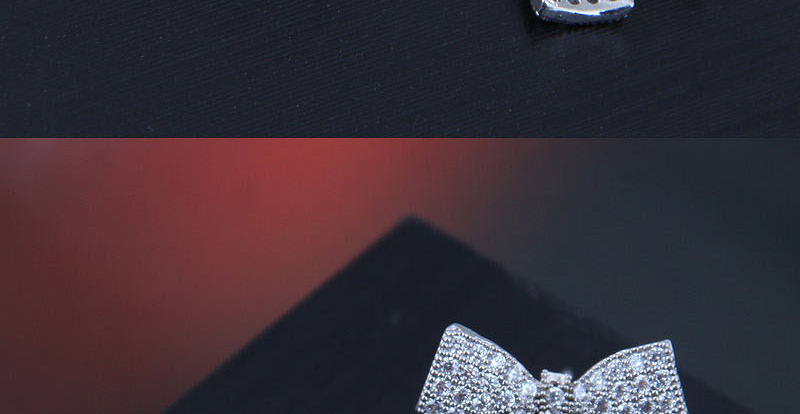 Fashion Silver  Silver Pin Copper Micro Inlaid Zircon Bow Earrings,Stud Earrings