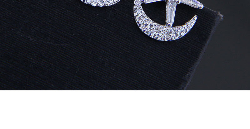 Fashion Silver  Silver Needle Copper Micro-inlaid Zircon Star Moon Stud Earrings,Stud Earrings