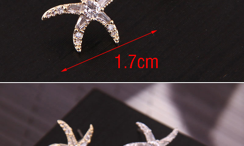 Fashion Rose Gold Copper Micro-inlaid Zirconium Starfish Earrings,Stud Earrings