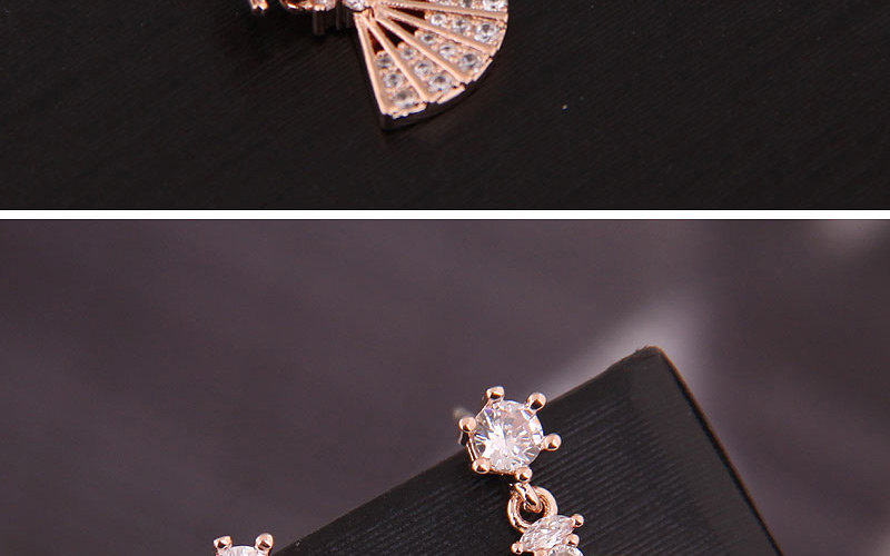 Fashion Rose Gold Copper Micro-inlaid Zirconium Fan-shaped Earrings,Stud Earrings