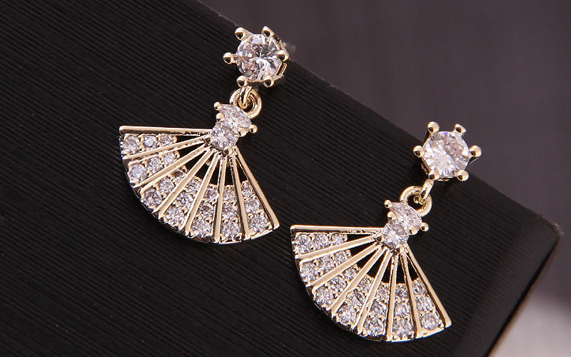 Fashion Gold Copper Micro-inlaid Zirconium Fan-shaped Earrings,Stud Earrings