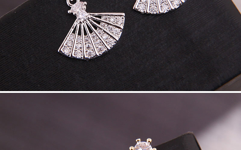 Fashion Rose Gold Copper Micro-inlaid Zirconium Fan-shaped Earrings,Stud Earrings