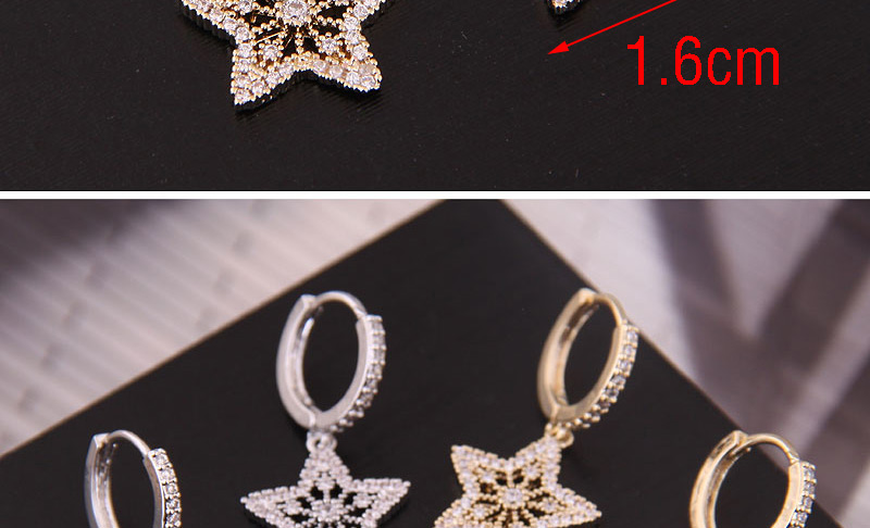 Fashion Rose Gold Copper Micro-inlaid Zirconium Five-pointed Star Buckle,Clip & Cuff Earrings