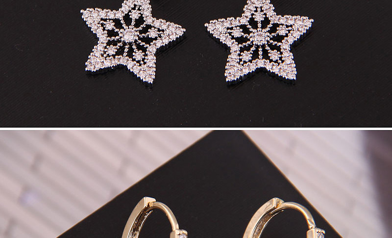 Fashion Rose Gold Copper Micro-inlaid Zirconium Five-pointed Star Buckle,Clip & Cuff Earrings