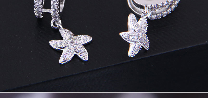 Fashion Silver  Silver Needle Copper Micro-inlaid Zircon Starfish Ear Clip,Clip & Cuff Earrings