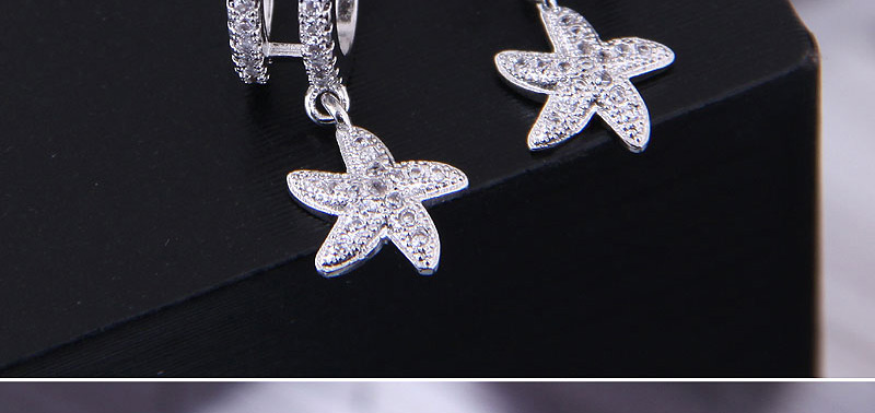 Fashion Silver  Silver Needle Copper Micro-inlaid Zircon Starfish Ear Clip,Clip & Cuff Earrings