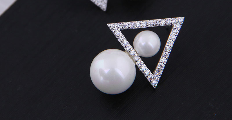 Fashion Silver  Silver Needle Copper Micro-inlaid Zircon Triangle Pearl Stud Earrings,Stud Earrings