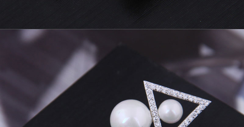 Fashion Silver  Silver Needle Copper Micro-inlaid Zircon Triangle Pearl Stud Earrings,Stud Earrings