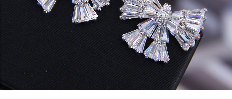 Fashion Silver  Silver Needle Copper Micro Inlaid Zircon Big Bow Earrings,Stud Earrings