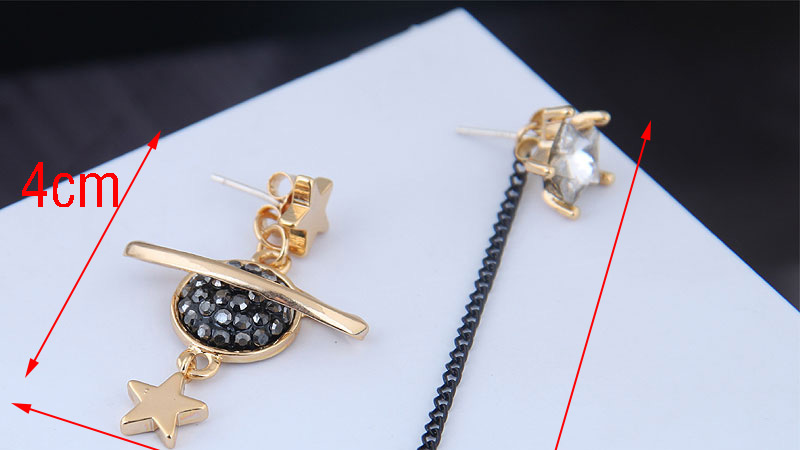 Fashion Gold  Silver Needle Copper Micro-inlaid Zircon Saturn Meniscus Asymmetrical Earrings,Earrings
