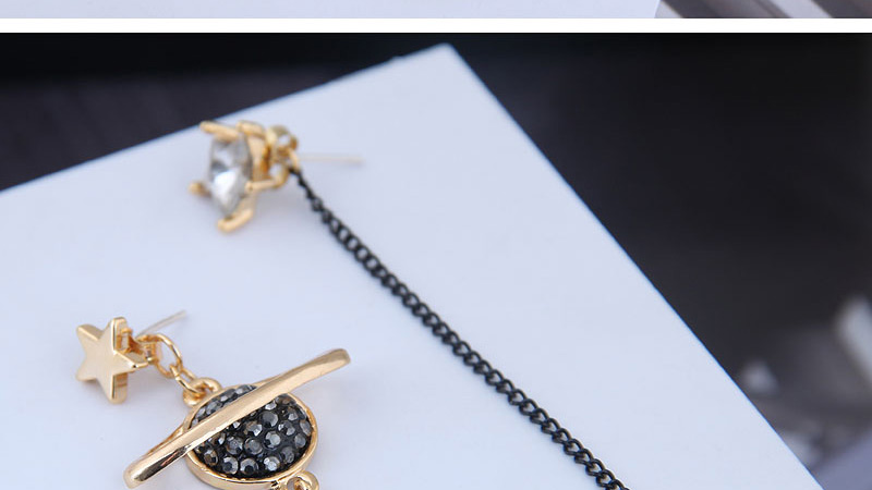 Fashion Gold  Silver Needle Copper Micro-inlaid Zircon Saturn Meniscus Asymmetrical Earrings,Earrings
