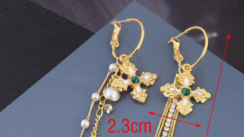 Fashion Gold  Silver Needle Copper Cross Tassel Asymmetric Earrings Earrings,Clip & Cuff Earrings
