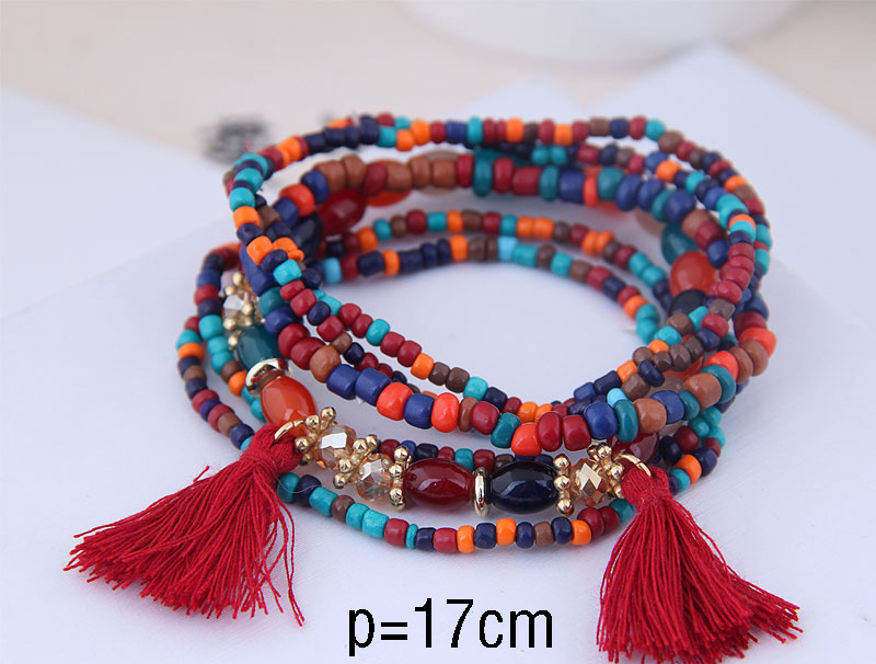 Fashion Blue Mizhu Tassel Multi-layer Bracelet,Beaded Bracelet