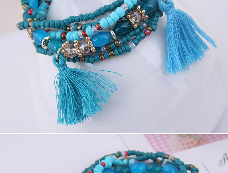 Fashion Blue Mizhu Tassel Multi-layer Bracelet,Beaded Bracelet