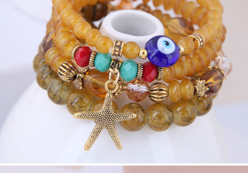 Fashion Yellow Metal Starfish Eyebrow Multilayer Bracelet,Fashion Bracelets