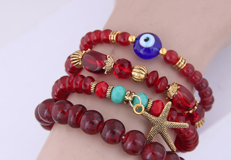 Fashion Red Metal Starfish Eyebrow Multilayer Bracelet,Fashion Bracelets